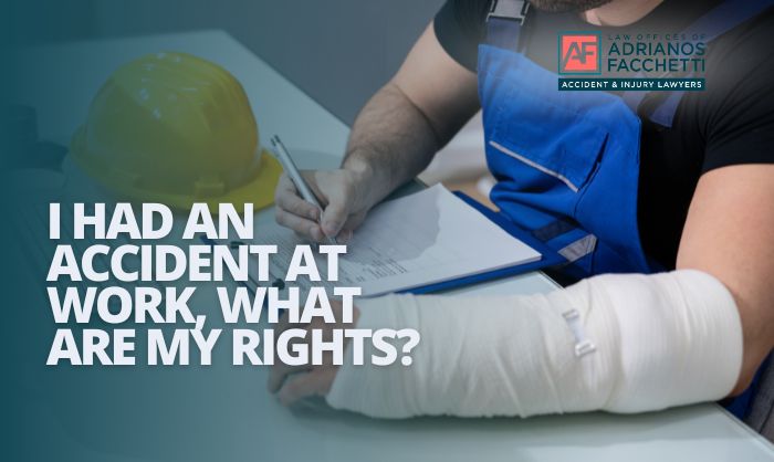 Injured worker with arm in a cast filling out paperwork after a workplace accident, highlighting the question: I had an accident at work, what are my rights?
