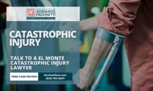 El Monte catastrophic injury lawyer at the Law Offices of Adrianos Facchetti offering a free case review to an injured person on crutches