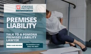 Woman slipping on staircase, symbolizing a slip-and-fall case handled by a Pomona premises liability lawyer at the Law Offices of Adrianos Facchetti