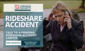 Woman on phone after rideshare accident in Pomona