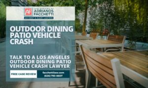 Adrianos Facchetti, Los Angeles outdoor dining patio vehicle crash lawyer, reviewing a restaurant patio injury claim involving a vehicle that crashed into an outdoor dining area in Los Angeles County.