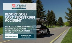 Adrianos Facchetti, Los Angeles resort golf cart pedestrian accident lawyer, reviewing a guest injury claim involving a golf cart striking a pedestrian on hotel or resort grounds in Los Angeles County.