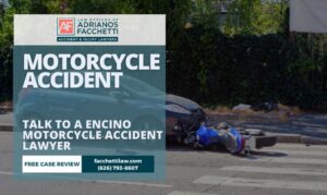 A Motorcyclist Riding On Ventura Boulevard In Encino, California, Illustrating The Urban Riding Environment And Crash Risks Discussed On This Page.