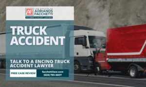 A Commercial Truck Traveling On Ventura Boulevard In Encino, California, Illustrating The Commercial Vehicle Traffic And Truck Accident Risks Discussed On This Page.