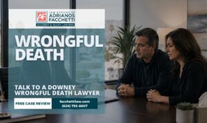 Downey Wrongful Death Lawyer Downey Wrongful Death Lawyer Consultation Image Showing A Grieving Family Speaking With An Attorney After A Fatal Accident.