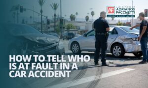 How To Tell Who Is At Fault In A Car Accident In California Two Drivers Exchanging Information At The Scene Of A Car Accident In California, Illustrating The Fault Determination Process Discussed In This Article