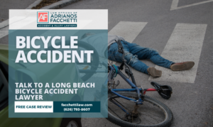 Long Beach Bicycle Accident Lawyer Bicycle Accident Scene In Long Beach Showing An Injured Cyclist Near A Damaged Bike And Vehicle In A Crosswalk.