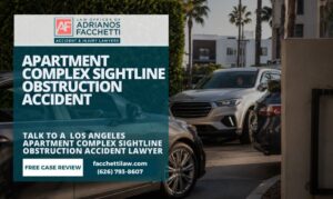 Los Angeles Apartment Complex Sightline Obstruction Accident Lawyer An Apartment Complex Driveway Exit With Overgrown Landscaping Blocking Driver Visibility, Illustrating The Sightline Obstruction Hazard Discussed On This Page.