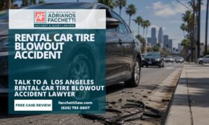 Los Angeles Rental Car Tire Blowout Accident Lawyer Los Angeles Rental Car Tire Blowout Accident Lawyer Image Showing A Damaged Rental Car Tire On A City Street After A Crash.