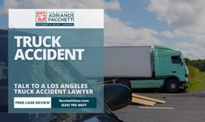 Los Angeles Truck Accident Lawyer A Commercial Semi-Truck Traveling On A Los Angeles Freeway, Illustrating The Commercial Trucking Traffic And Accident Risks Discussed On This Page.