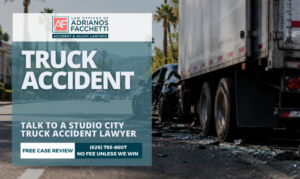 Studio City Truck Accident Lawyer Featured Image Showing A Commercial Truck Crash With Vehicle Damage On A Local Roadway.