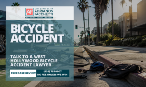 Advogado especializado em acidentes de bicicleta em West Hollywood. Imagem em destaque mostrando uma bicicleta, um capacete e um veículo danificados após um acidente envolvendo um ciclista.