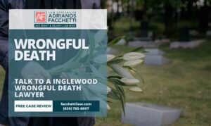 Inglewood Wrongful Death Lawyer Inglewood Wrongful Death Lawyer Featured Image Showing A Person Holding White Flowers At A Cemetery With A Free Case Review Offer.