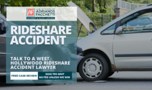 West Hollywood Rideshare Accident Lawyer Featured Image Showing A Vehicle Crash With A Free Case Review Offer.
